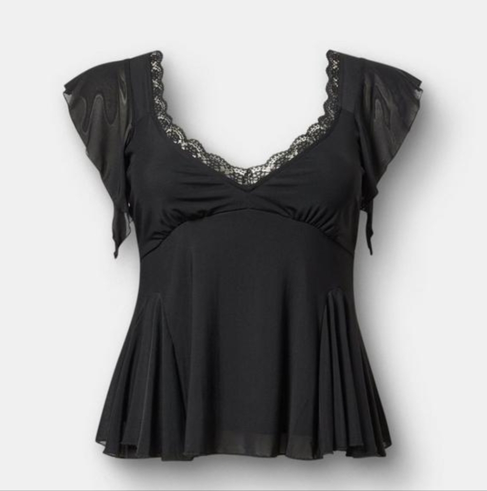 Flutter Sleeve Fit And Flare Mesh Top